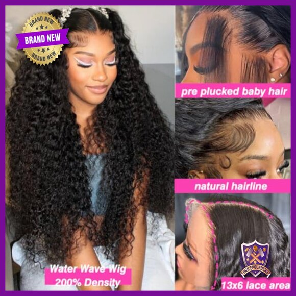30 Inch Water Wave 13x6 HD Lace Front Wig Human Hair Pre Plucked 200 Density